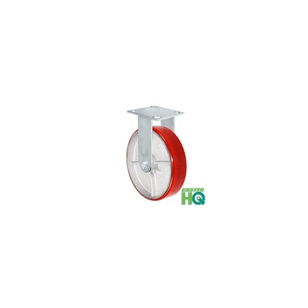 8"x2" Kingpinless Rigid Plate Caster, Polyurethane on Steel Wheel -